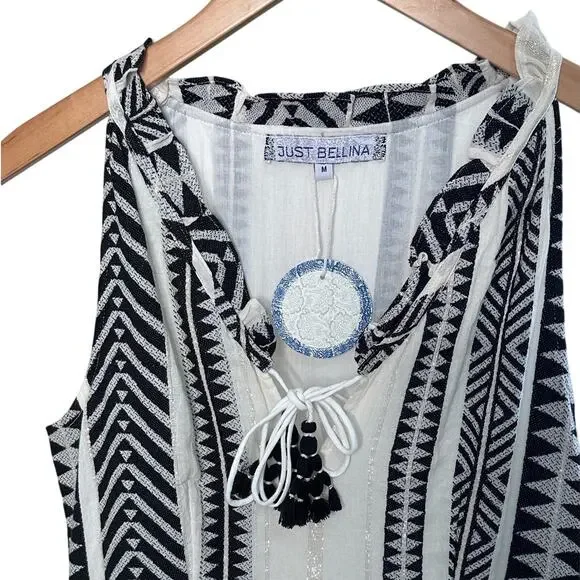 NWT Just Bellina black ivory dress organic cotton size medium - Picture 6 of 8